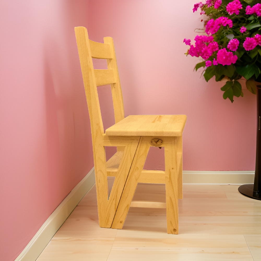 Scaun si Scara 2 in 1, Duplex, din Lemn Masiv, Step Up, Transilvan, 90x42 cm, Lacuit