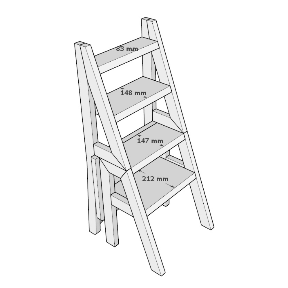 Scaun si Scara 2 in 1, Duplex, din Lemn Masiv, Step Up, Transilvan, 90x42 cm, Lacuit