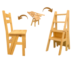 Scaun si Scara 2 in 1, Duplex, din Lemn Masiv, Step Up, Transilvan, 90x42 cm, Lacuit